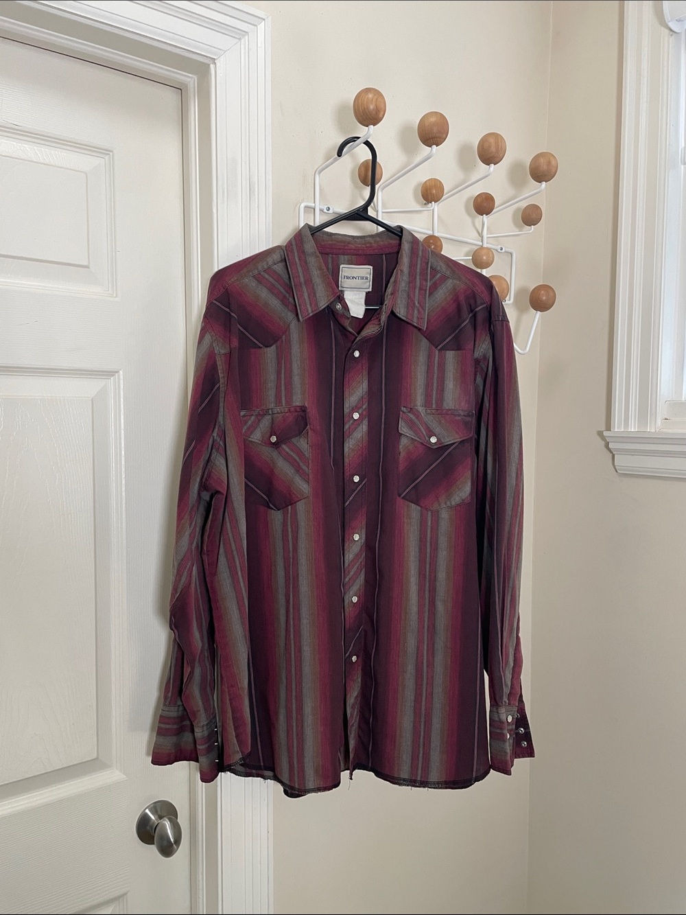 Frontier - Classic Vertical Striped Western Pearl Snap - Red XXL
